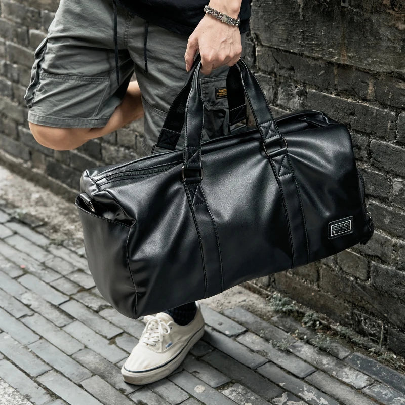 Leather Travel Duffel with Wet-Dry Pocket